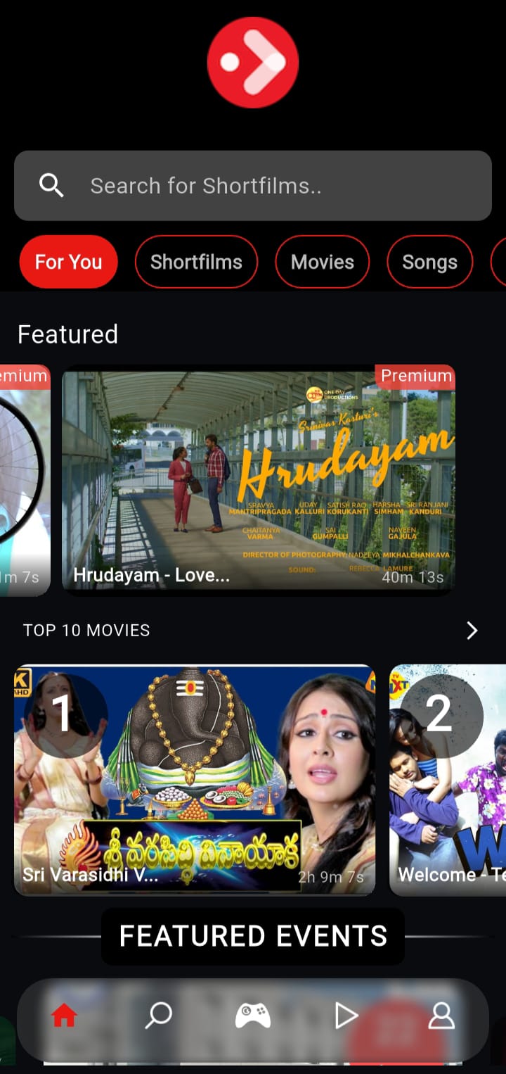 Shortfundly home feed with featured and categories